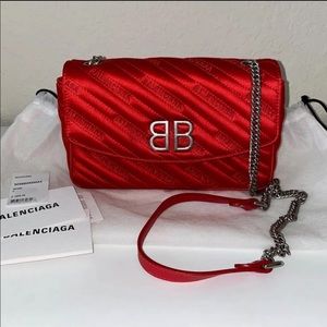 Balenciaga- BB Satin Red Wallet on a Chain Bag